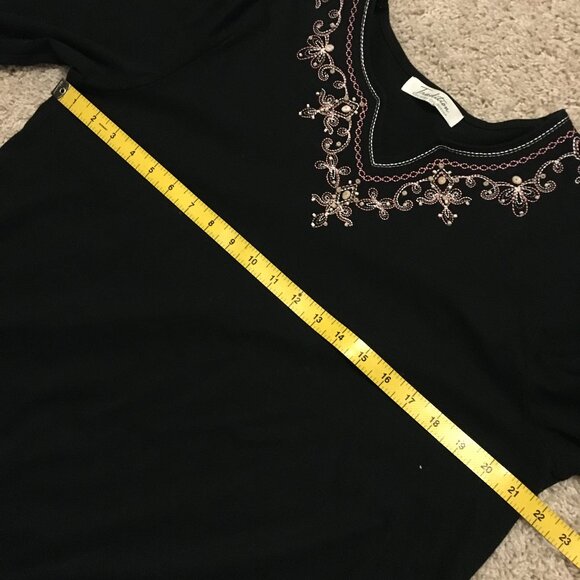 Vintage Black Bohemian Tee With Stitchwork and Beadwork - Picture 11 of 14